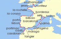 Cruise itinerary map for Regent Seven Seas Cruises 22 Night Dreams Between Shores Barcelona To London (Southampton) (136179)