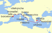 Cruise itinerary map for Viking Cruises 14 Night Mediterranean Antiquities (114479)