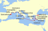Cruise itinerary map for Viking Cruises 21 Night Iconic Mediterranean Treasures (137998)