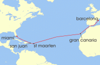 Cruise itinerary map for MSC Cruises 14 Night MSC Grand Voyages (138307)