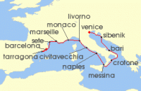 Cruise itinerary map for Viking Cruises 14 Night Mediterranean & Italian Sojourn (141355)