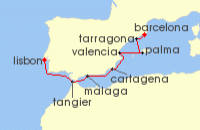 Cruise itinerary map for Windstar Cruises 10 Night Treasures of Southern Spain & Morocco (97345)