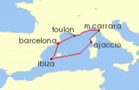 Cruise itinerary map for Virgin Voyages 7 Night Coastal Gems: Italy, France & Spain (131782)