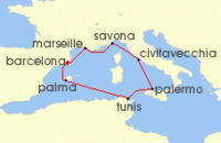 Cruise itinerary map for Costa Cruises 8 Night Western Mediterranean from Barcelona (139246)