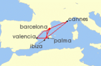 Cruise itinerary map for Virgin Voyages 7 Night Spanish Serenity to French Daydreams (133633)