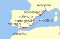 Cruise itinerary map for Silversea Cruises 10 Night Barcelona To Barcelona (126206)