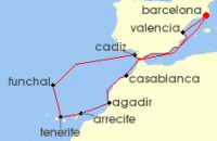 Cruise itinerary map for Explora Journeys 11 Night A Journey of Iberian Heart, Moroccan Adventure & Volcanic Isles (134928)