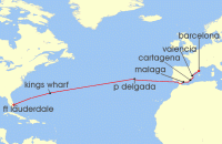 Cruise itinerary map for Royal Caribbean Cruises 14 Night Spain & Bermuda Transatlantic (138876)
