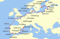 Cruise itinerary map for Azamara Cruises 34 Night Cruise Europe Cruise: Iberia, Northern Europe & Baltic (133311)