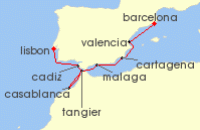 Cruise itinerary map for Silversea Cruises 10 Night Barcelona To Lisbon (126362)