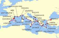 Cruise itinerary map for Seabourn 37 Night Solar Eclipse: Riviera Gems & Greek Isles (138193)
