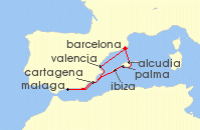Cruise itinerary map for Silversea Cruises 8 Night Barcelona To Barcelona (139979)