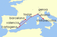 Cruise itinerary map for Silversea Cruises 7 Night Barcelona To Civitavecchia (Rome) (139930)