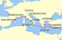 Cruise itinerary map for Holland America Line 11 Night Mediterranean Splendor: Amalfi Coast & Ancient Ruins (123856)
