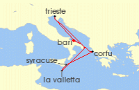 Cruise itinerary map for Costa Cruises 6 Night Mediterranean from Bari (131114)