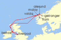Cruise itinerary map for Ambassador Cruise Line 11 Night Fjordland Escapes & Nordic Traditions (135783)