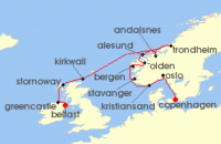 Cruise itinerary map for Silversea Cruises 14 Night Belfast To Copenhagen (122777)