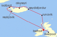 Cruise itinerary map for Ambassador Cruise Line 11 Night Natural Wonders & Wildlife Of Iceland (135786)
