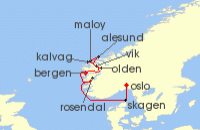 Cruise itinerary map for SeaDream Yacht Club 7 Night Yachting the Norwegian Fjords (102144)