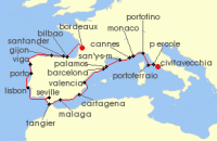 Cruise itinerary map for Windstar Cruises 24 Night Star Collector: Seaside Sophistication of Spain and the French & Italian Rivieras (136988)