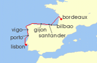 Cruise itinerary map for Windstar Cruises 8 Night Wine Cruise: Connoisseur&rsquo;s Delight: Northern Spain & Portugal (137202)