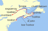 Cruise itinerary map for Regent Seven Seas Cruises 11 Night Leaves & Lobsters Boston To Montrã©Al (136469)
