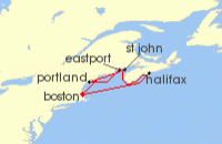 Cruise itinerary map for Norwegian Cruise Line 7 Night Canada & New England Round-Trip Boston: Eastport & Halifax (138437)