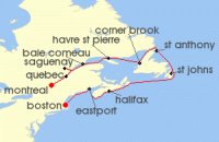 Cruise itinerary map for Holland America Line 11 Night New England, New France & Newfoundland: Corner Brook (138634)