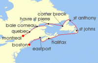 Cruise itinerary map for Holland America Line 10 Night New England, New France & Newfoundland: Corner Brook (133331)