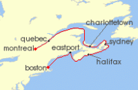 Cruise itinerary map for Holland America Line 7 Night Canada & New England: Maine, Maritimes & Montreal (133330)