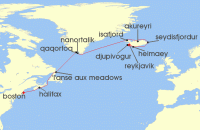 Cruise itinerary map for Viking Cruises 14 Night Iconic Iceland, Greenland & Canada (142754)