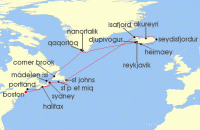 Cruise itinerary map for Holland America Line 28 Night Legendary Canada, Greenland & Iceland (135000)