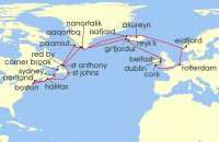 Cruise itinerary map for Holland America Line 35 Night Legendary Voyage Of The Vikings (135687)