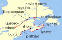 Cruise itinerary map for Oceania Cruises 11 Night Northeastern Charm in Fall Boston to Montreal (138618)