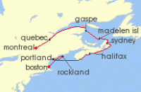 Cruise itinerary map for Windstar Cruises 11 Night Southeast Canadian Explorations (127429)