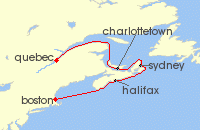 Cruise itinerary map for Holland America Line 7 Night Canada & New England: Unesco Sites & Quebecois Nights (135225)