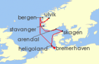 Cruise itinerary map for Phoenix Reisen 8 Nacht Fruhlingsfahrt zu Scharen und Fjorden (141518)