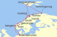 Cruise itinerary map for Phoenix Reisen 17 Nacht Norwegens Traumkuste & Spitzbergen (141456)