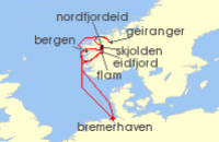 Cruise itinerary map for Phoenix Reisen 8 Nacht Fjordnorwegen - Wunder der Natur (141229)