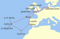 Cruise itinerary map for Phoenix Reisen 19 Nacht Das grose Inselabenteuer im Atlantik (141220)