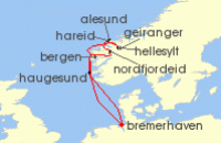 Cruise itinerary map for Phoenix Reisen 8 Nacht Fjordnorwegen fur Naturliebhaber (141219)