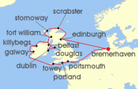 Cruise itinerary map for Phoenix Reisen 16 Nacht Summertime rund um Grosbritannien (127992)