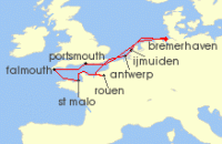 Cruise itinerary map for Phoenix Reisen 10 Nacht Westeuropas Highlights am armelkanal (141504)