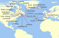 Cruise itinerary map for Phoenix Reisen 50 Nacht Die grose Gronland-Kanada-Reise (141510)