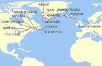 Cruise itinerary map for Phoenix Reisen 25 Nacht Von Bremerhaven bis Montreal (141517)