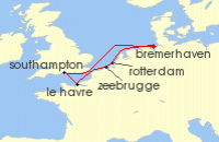 Cruise itinerary map for TUI Cruises 7 Nachte - Westeuropas Vielfalt - Ab/Bis Bremerhaven (141267)