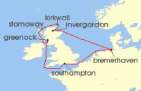 Cruise itinerary map for TUI Cruises 10 Nachte - Grosbritanniens Schatze - Ab/Bis Bremerhaven (141591)