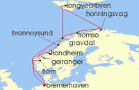 Cruise itinerary map for Phoenix Reisen 16 Nacht Norwegens Traumkusten (128398)