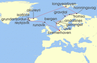 Cruise itinerary map for Phoenix Reisen 23 Nacht Die grose Arktisreise mit MS Artania (141228)