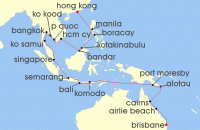 Cruise itinerary map for Crystal Cruises 36 Night Asia - Brisbane To Hong Kong (133780)